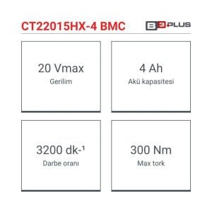 CROWN CT22015HX-4 TB Şarjlı Somun Sıkma 20 Volt 4.0 Amper Çift Akülü