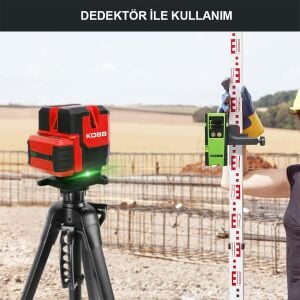 KOBB KBL41G 30Metre 4x90⁰/1x360⁰ Otomatik Hizalama Çift Akülü Profesyonel Yeşil Çapraz Çizgi Lazer Terazi