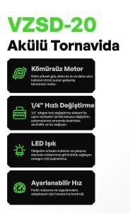 VOLTZ VZSD-20 Akülü Torklu Vidalama 20 Volt Çift Akülü 5 Ah 1/4 Soket