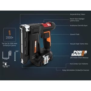 WORX WX843 Akülü Çivi - Zımba Çakma Tabancası 20 Volt Tek Akü