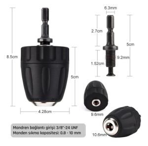 NEXON Anahtarsız Plastik SDS-Quick 1/4 Bits Mandren 10 mm