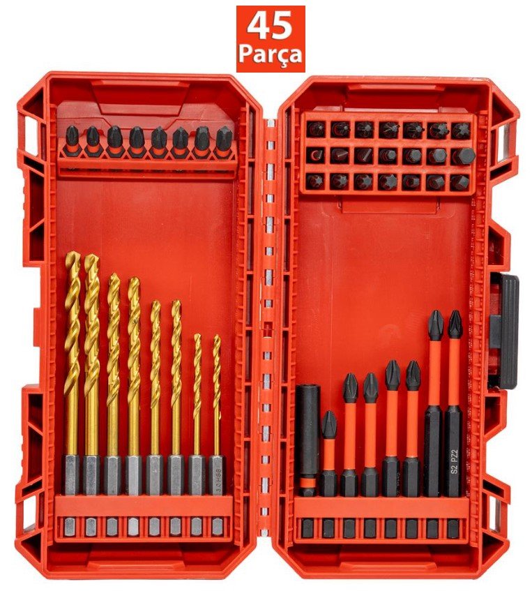 NEXON 6522 Matkap Uçlu Adaptörlü Bits Uç Vidalama Seti 45 Parça