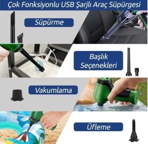 Dinamic HL-107 Çok Fonksiyonlu Pratik USB Şarjlı Araç Süpürgesi