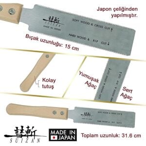 SUIZAN 2500 Mini Ryoba Japon Testere 15 Cm Ahşap Saplı