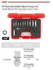 İZELTAŞ 1/4” Derin Lokma Anahtar Takımı 14 Parça (1108006010)
