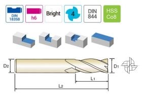 YG-1 HSS-Co8 Parmak Freze Bıçağı 14 mm (4 Ağızlı)