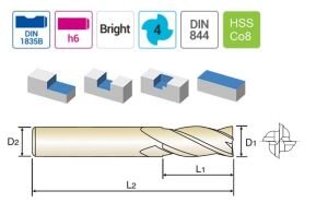YG-1 HSS-Co8 Parmak Freze Bıçağı 16 mm (4 Ağızlı)