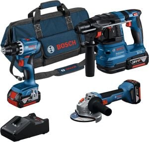 Bosch Profesyonel 18V Akülü Set GSR 18V-45 +GWS 18V-8 +GBH 18V-22 3x 4.0Ah Akü + Şarj Aleti - 0615A5007L