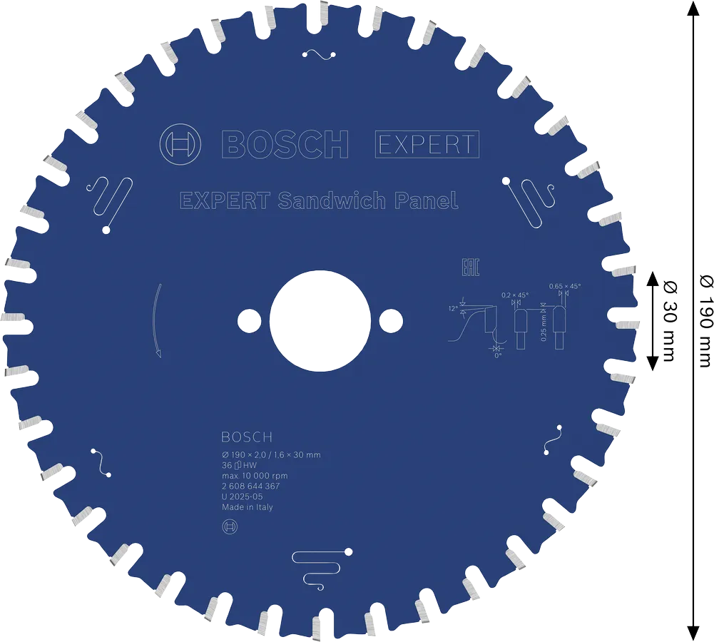 BOSCH 190 mm 36 Diş Daire Testere Bıçağı (Sandviç Paneller İçin)