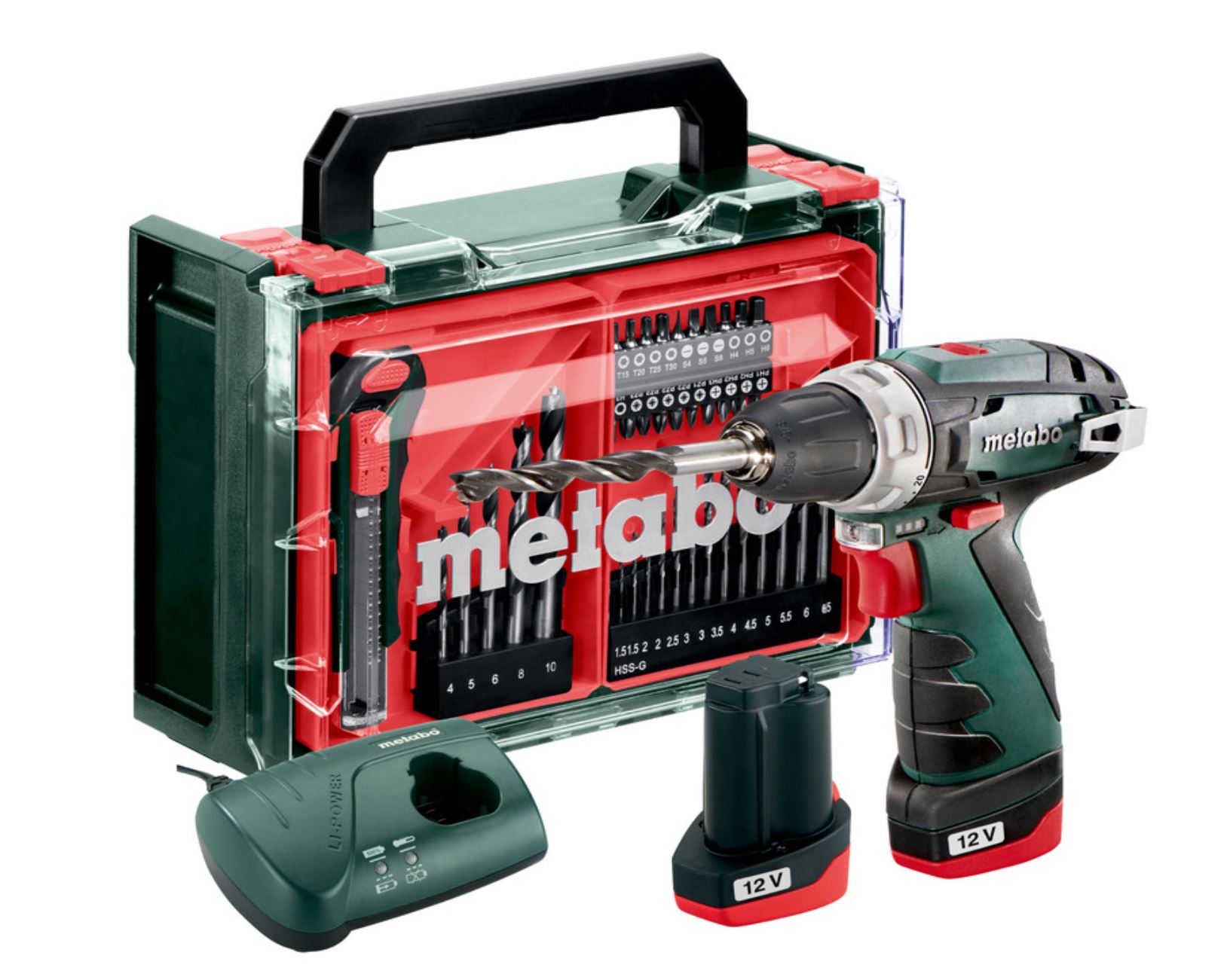 METABO PowerMaxx BS Şarjlı Matkap 12 Volt + 41 Parça Aksesuar Seti 600080710