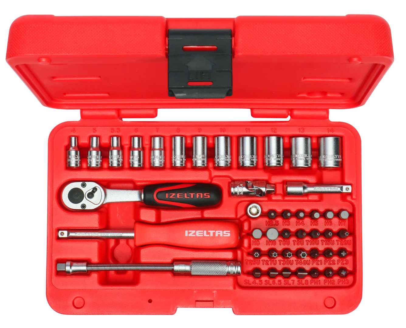 İZELTAŞ 45 Parça 1/4″ Altı Köşe Lokma Anahtar ve Bits Set