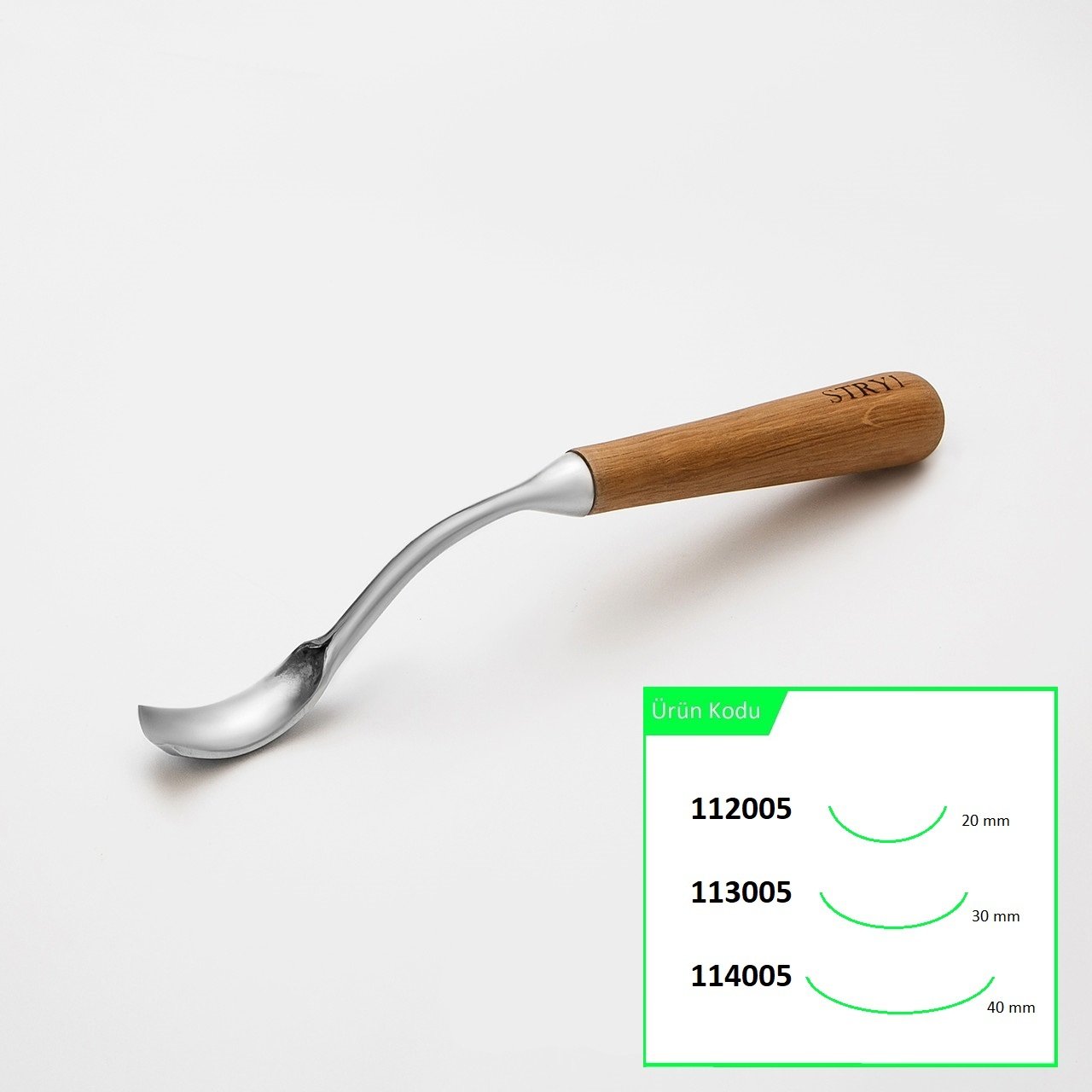 STRYI 112005 Uzun Bükülmüş Derin Oluklu Kuksa ve Kaşık Oyma Iskarpelası 20 mm