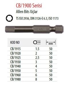CETA CB 1900 Bits Alyan Uç 50 mm Boy (Ölçü Seçiniz)