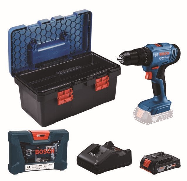 BOSCH GSB 183-LI 18 Volt 2.0 Ah Tek Akülü Matkap (41 Parça Takım Çantalı Set)