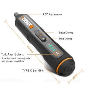 WORX WX240 Şarjlı Tornavida (Uç Setli)