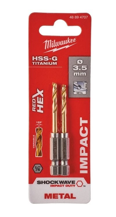 MİLWAUKEE 1/4 Altıgen Saplı Metal Matkap Ucu 3.5 mm 2'li