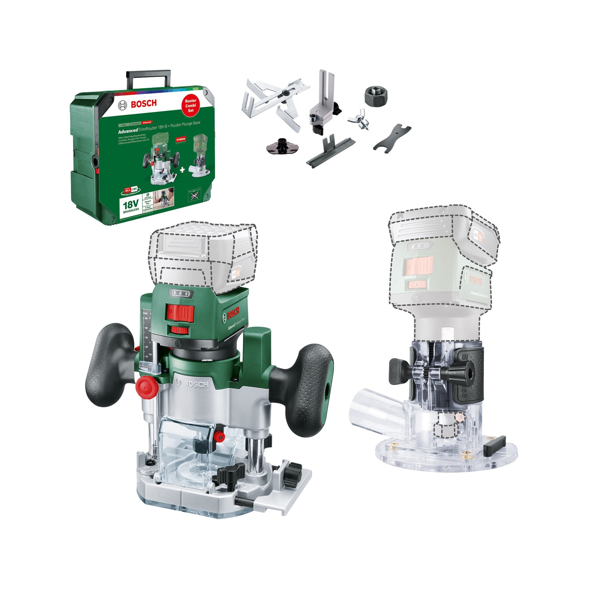 BOSCH AdvancedTrimRouter 18V-8 Combi Akülü Freze Makinası Seti
