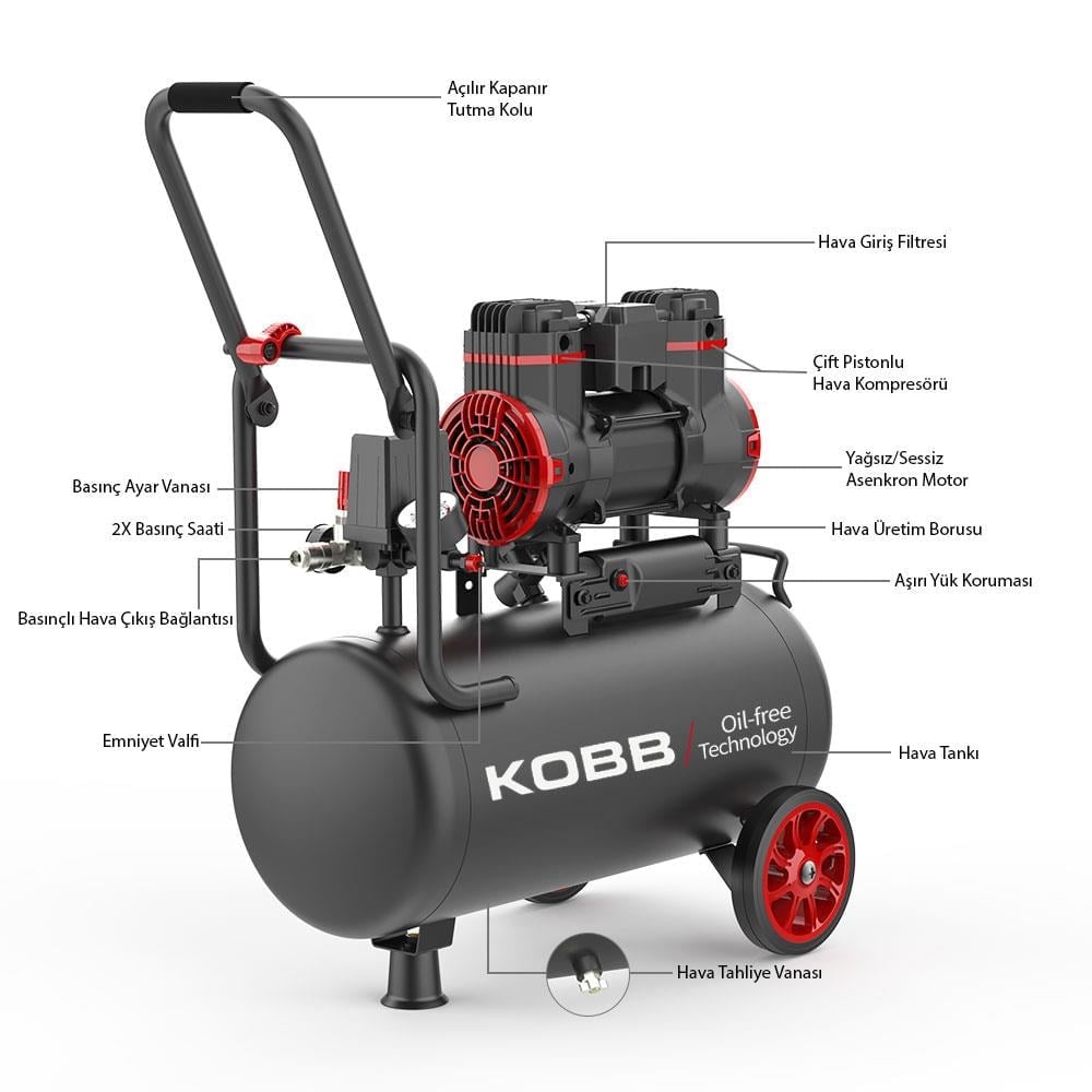KOBB KBK25S Sessiz Hava Kompresörü 25 Litre 1.7 Hp