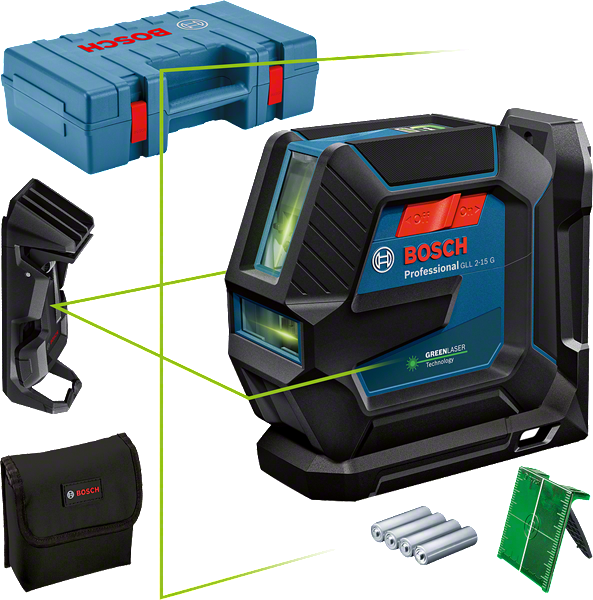 BOSCH GLL 2-15 G Çapraz Çizgili Yeşil Lazer Terazi Plastik Çantalı