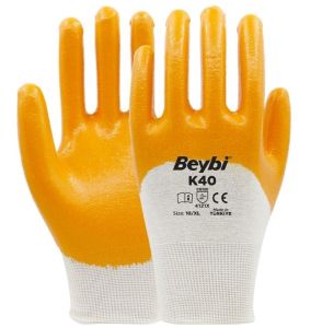 BEYBİ K40 Pamuk ve Polyester Örgülü 10 Numara Nitril Eldiven