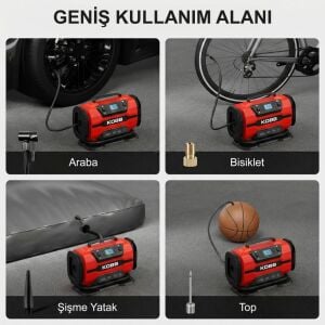 KOBB KB301 12-220 Volt Dijital Basınç Göstergeli Lastik ve Yatak Şişirme Pompası