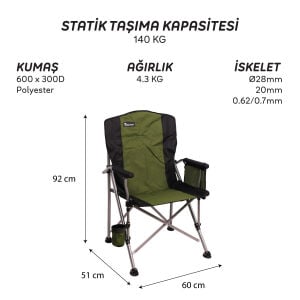 FreeCamp Huxley Trail Katlanır Kamp Sandalyesi - Haki / Siyah