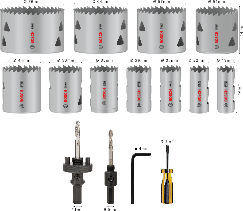 BOSCH PRO 17 Parça HSS-Bimetal Panç - Delik Açma Seti Ahşap ve Metal için