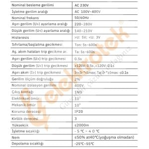 ELEKTROTEK Monofaze Gerilim ve Akım Koruyucu Dijital Röle-Otomat 220 Volt 63A