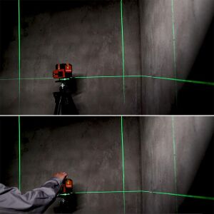 KOBB KBL41GTP 30Metre 4x90⁰/1x360⁰ Otomatik Hizalama Çift Akülü Profesyonel Yeşil Çapraz Çizgi Lazer Terazi Tripod Sehpalı