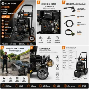 Lutian LT-810B 7 HP Benzinli Basınçlı Yıkama Makinası 207 Bar