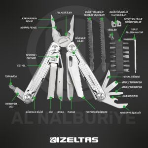 İZELTAŞ Multi Pro Tool 15 Fonksiyonlu Katlanır Multi Pense Seti