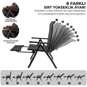 ARGEUS Recline Sırt Ayarlı Katlanır Kamp Sandalyesi
