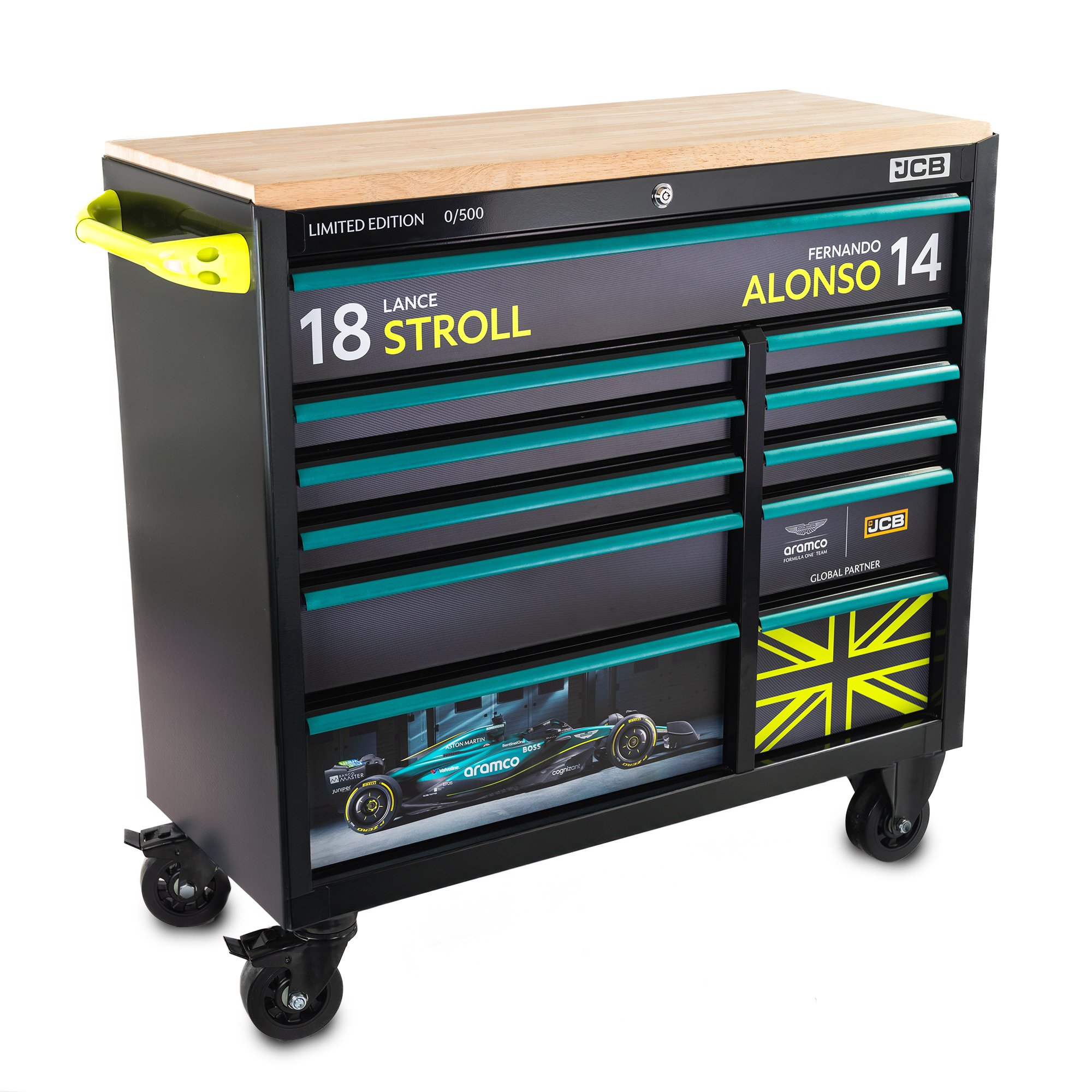JCB Aston Martin Formula One Team 11 Çekmeceli 42'' Metal Takım Arabası (Boş)