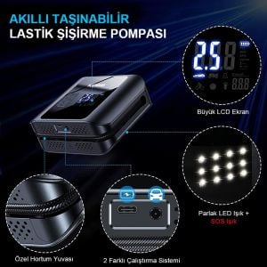 KOBB KB420 Şarjlı Dijital Lastik Şişirme Pompası 150 PSI