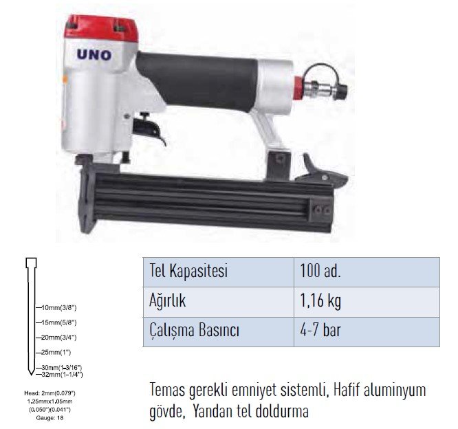 UNO F32 Havalı Çivi Çakma Tabancası 10-32 mm (Ahşap Ürünleri İçin)