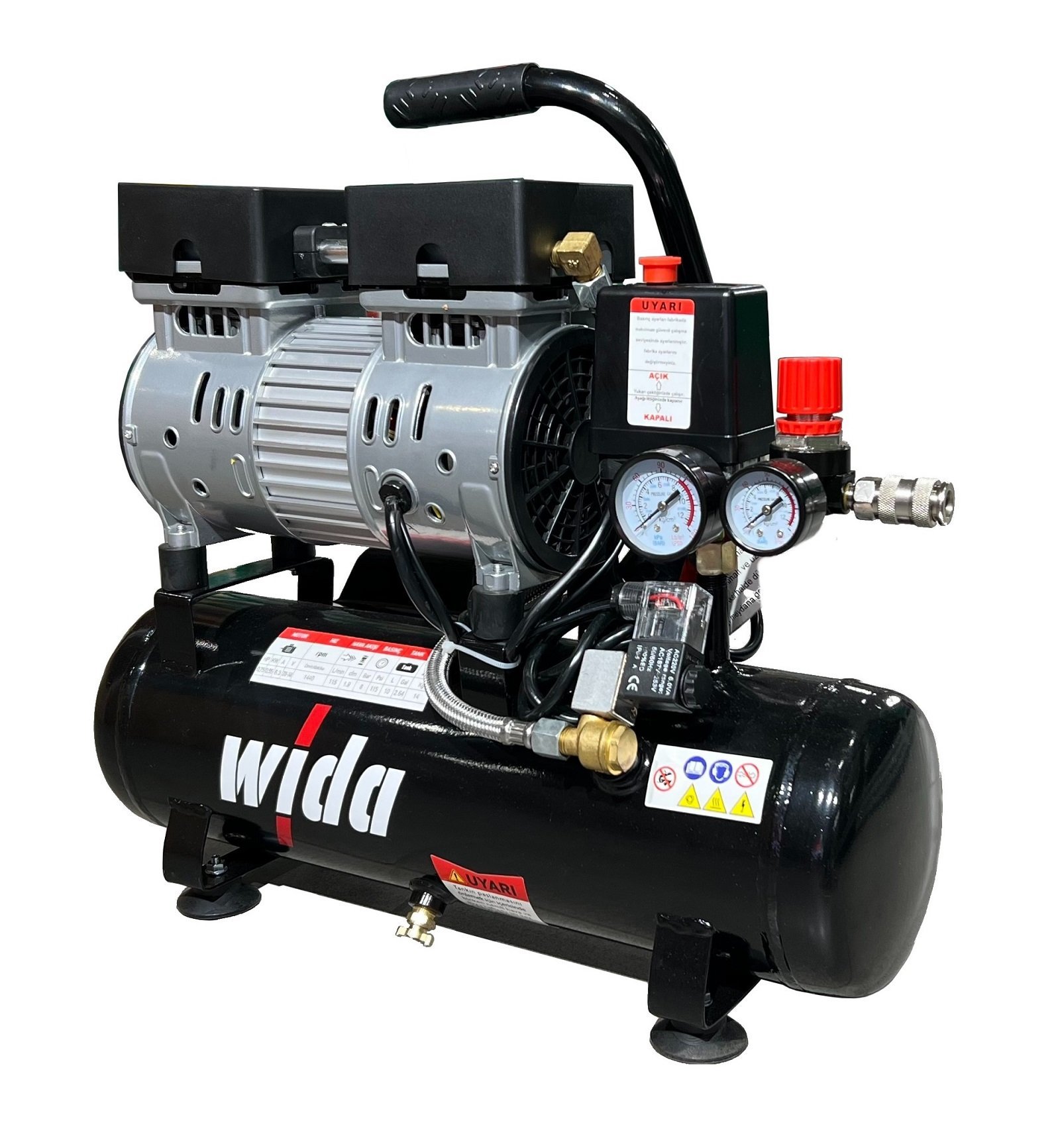 WİDA Taşınabilir Yağsız Sessiz Kompresör 10 LT - 8 Bar (Çanta Tipi)