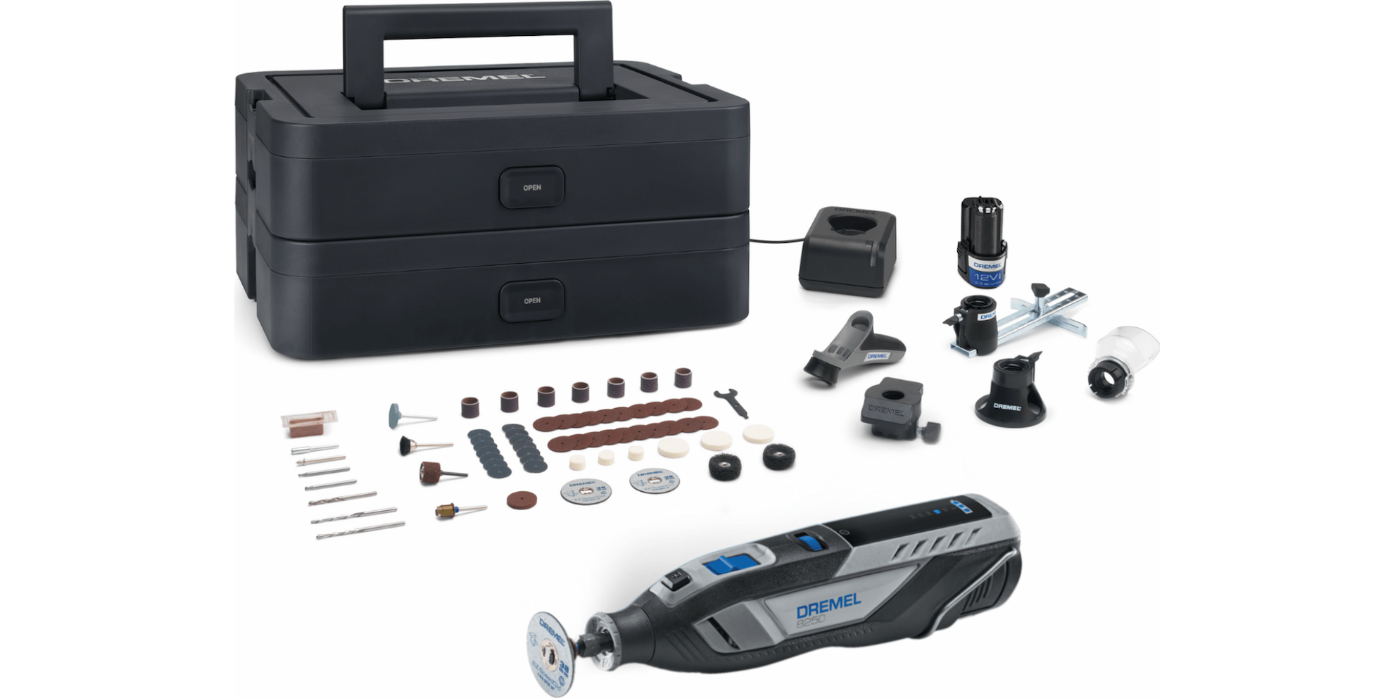 DREMEL 8250 Hobi Akülü Gravür Seti 12 Volt Çift Akü 65 Parça