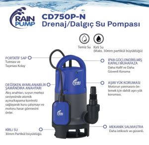 Rainpump CD750P-N Plastik Gövdeli Drenaj Dalgıç Pompa