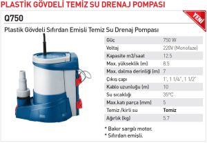 RAINPUMP Q 750 Sıfırdan Emiş Dalgıç Pompa 750 Watt