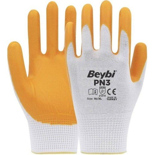 BEYBİ PN-3 Sarı Beyaz 10 Numara Nitril Eldiven