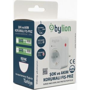 BYLION Şok ve Akım Korumalı Fiş Priz Beyaz 720J