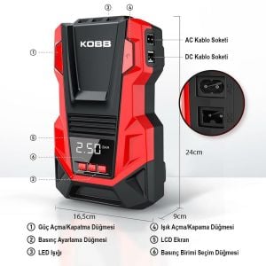 KOBB KB220 Dijital Lastik Şişirme Pompası 12/220 Volt