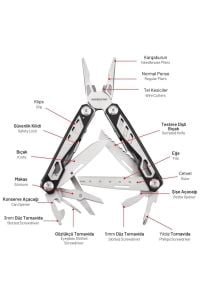 İZELTAŞ Multi Tool 15 Fonksiyona Sahip Katlanabilir Çakı+Pense 155 mm