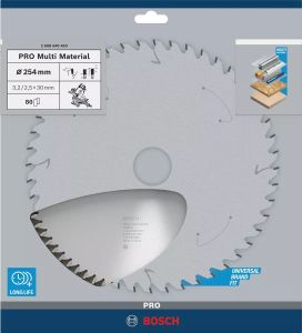 BOSCH PRO Multi Material 254x30x3,2 mm 80 Diş Elmas Daire Testere- Aluminyum Kesime Uygun