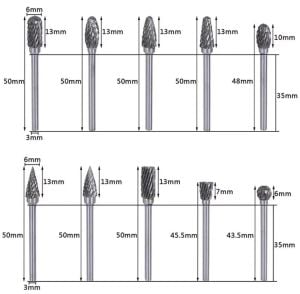 NEXON 10 Parça Elmas - Karbür Kalıpçı Freze Ucu Ahşap - Metal (3 mm Saplı)