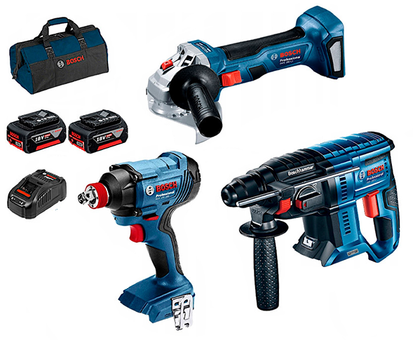 BOSCH GBH+GDX+GSR 180 Akülü Kırıcı Delici - Taşlama - Vidalama  Seti 5.0 Ah Çift Akü