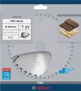 BOSCH 160x20x2,6/1,6 mm 36 Diş PRO Wood  Ahşap Elmas Daire Testere Bıçağı