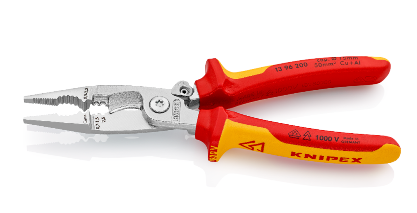 KNIPEX VDE 1000 Volt Çok Fonksiyonlı Elektrikçi Pensesi Yaylı 200 mm (1396200)