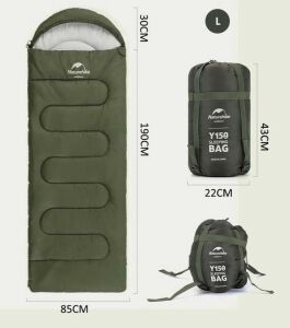 NATUREHIKE Y150L Pamuklu Uyku Tulumu -6 Derece (Yeşil-Sol)
