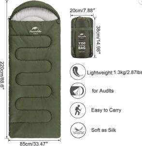 NATUREHIKE Y150L Pamuklu Uyku Tulumu -6 Derece (Yeşil-Sol)